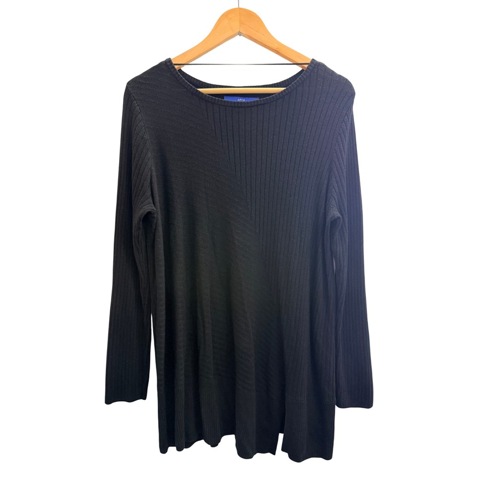 APT 9 Black Ribbed Long Sleeve Tunic‎ Sweater Women's XL Comfy Basic Lagenlook